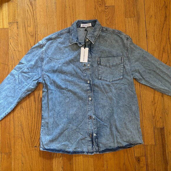 WeWoreWhat Boyfriend Indigo Denim Shirt, Light Rustic - NWT, XS/S - Picture 3 of 13